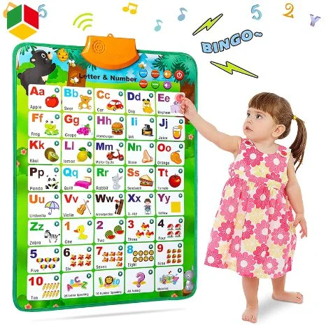 QS eléctrico personalizado para niños que habla ABC y 123s y música, sonido divertido, alfabeto interactivo temprano, gráfico mural, juguetes para niños